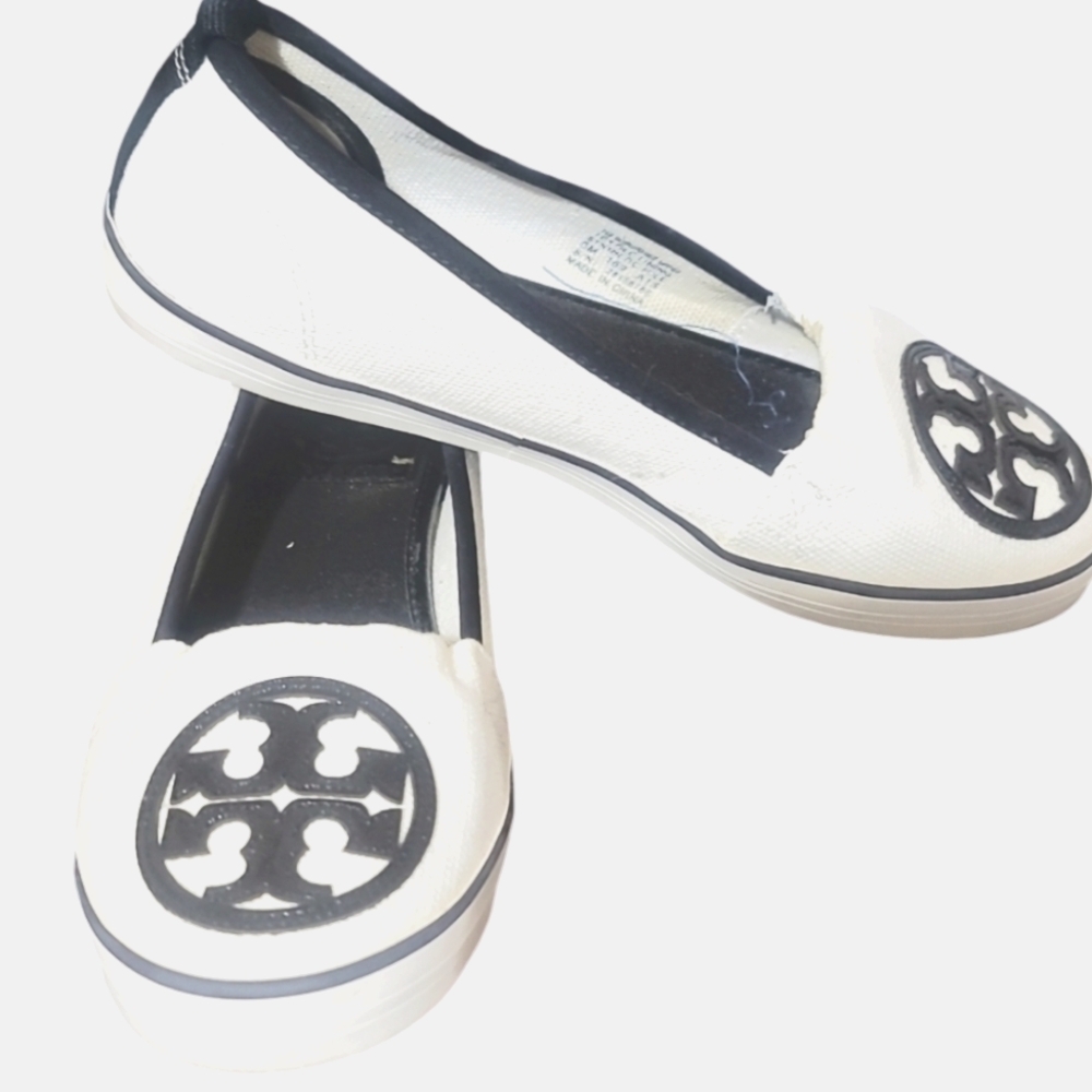 Tory Burch Slip Ons Black And White Shoes - Picture 1 of 8